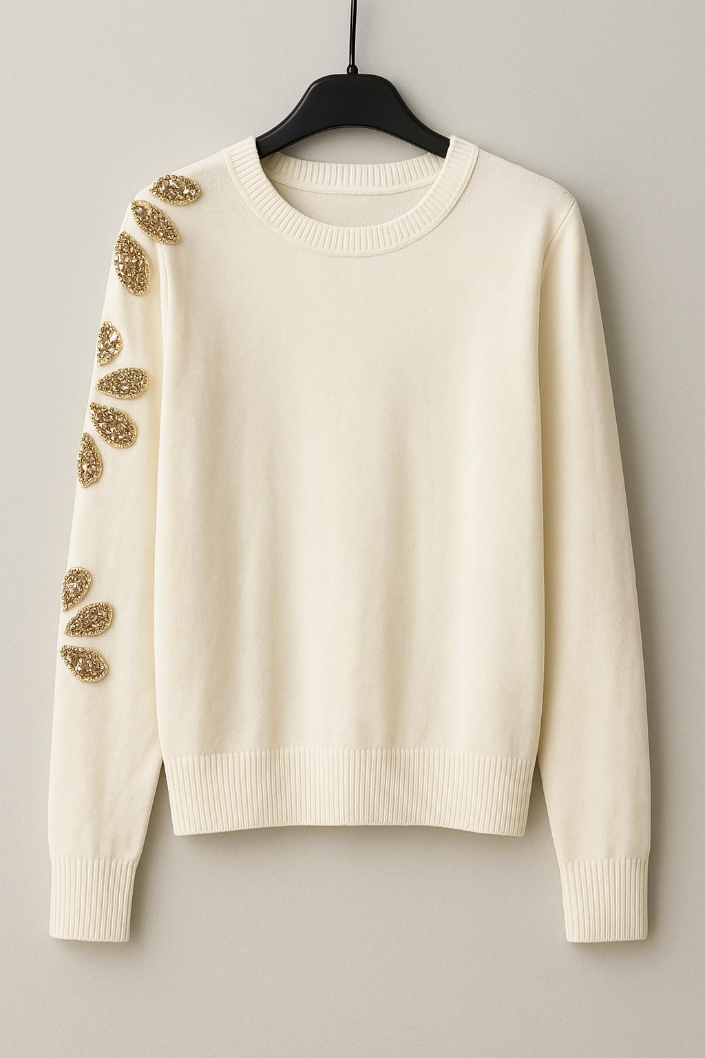 Maglione Morbido con Applicazioni Gioiello sulle Maniche