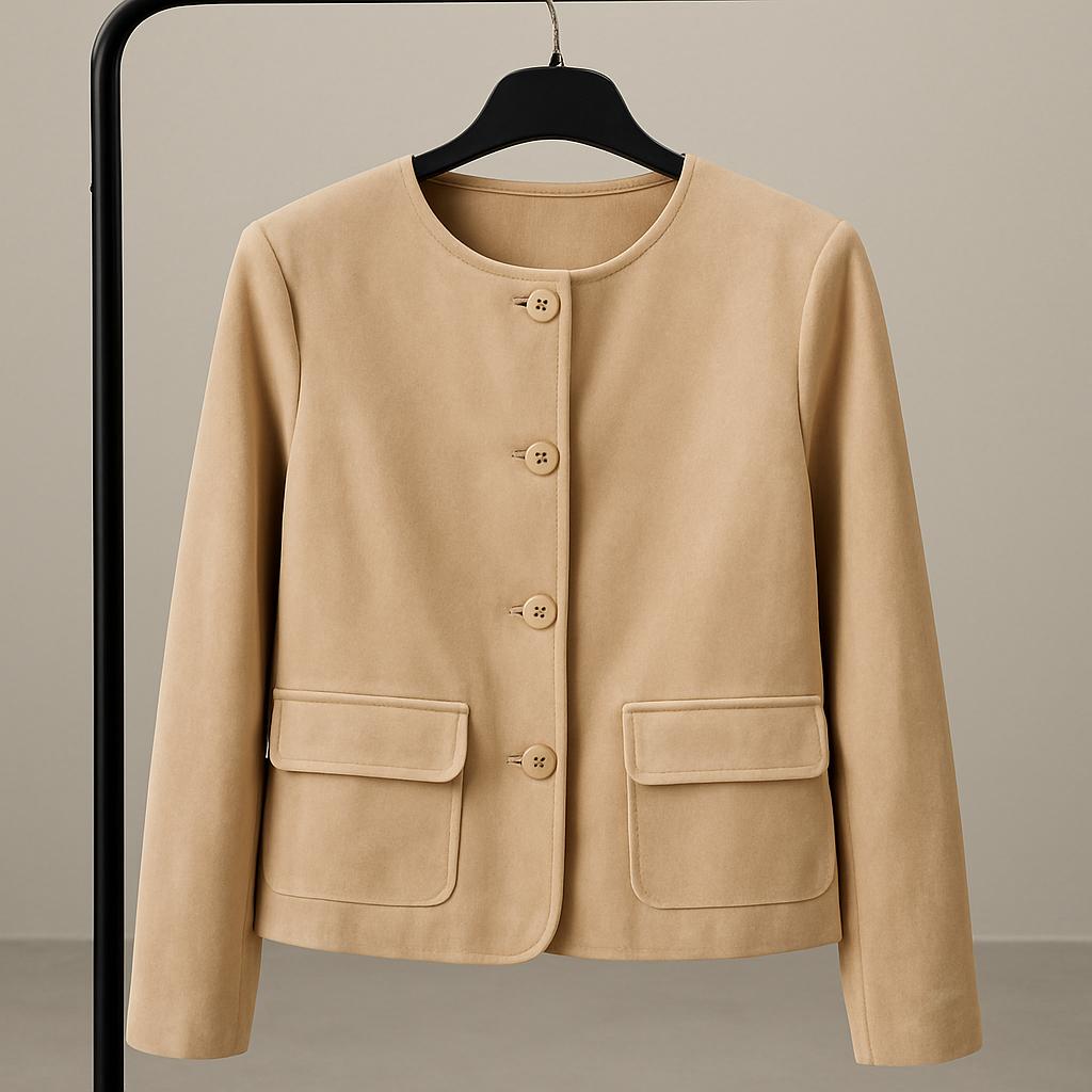 Giacca in Suédine con Bottoni Oro e Tasche