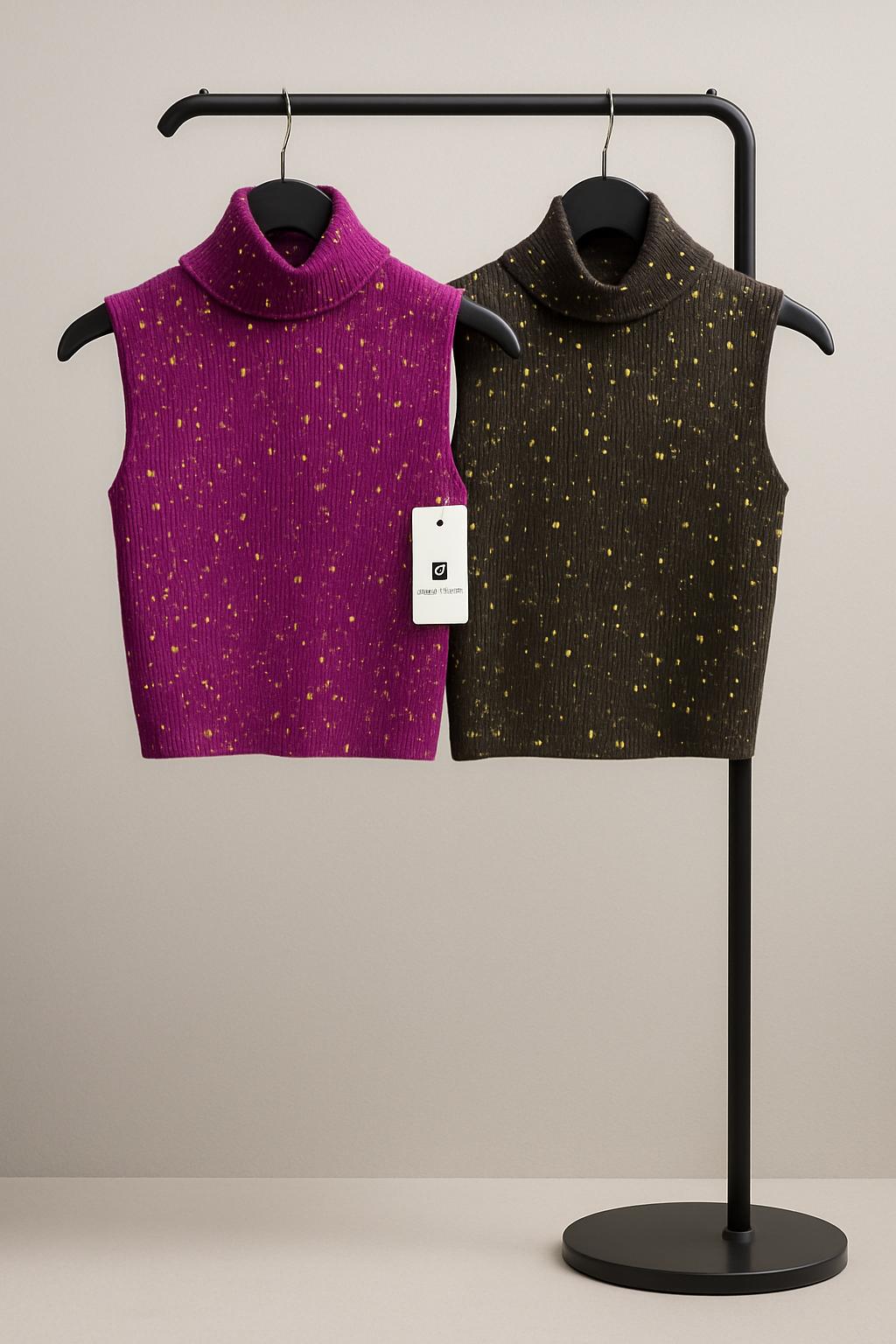 Smanicato a Collo Alto con Dettagli Lamé