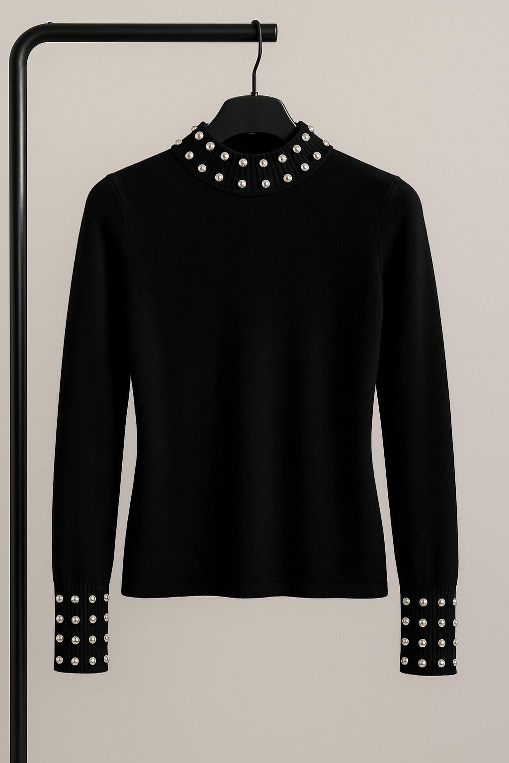 Maglia Elegante con Collo e Polsini Decorati